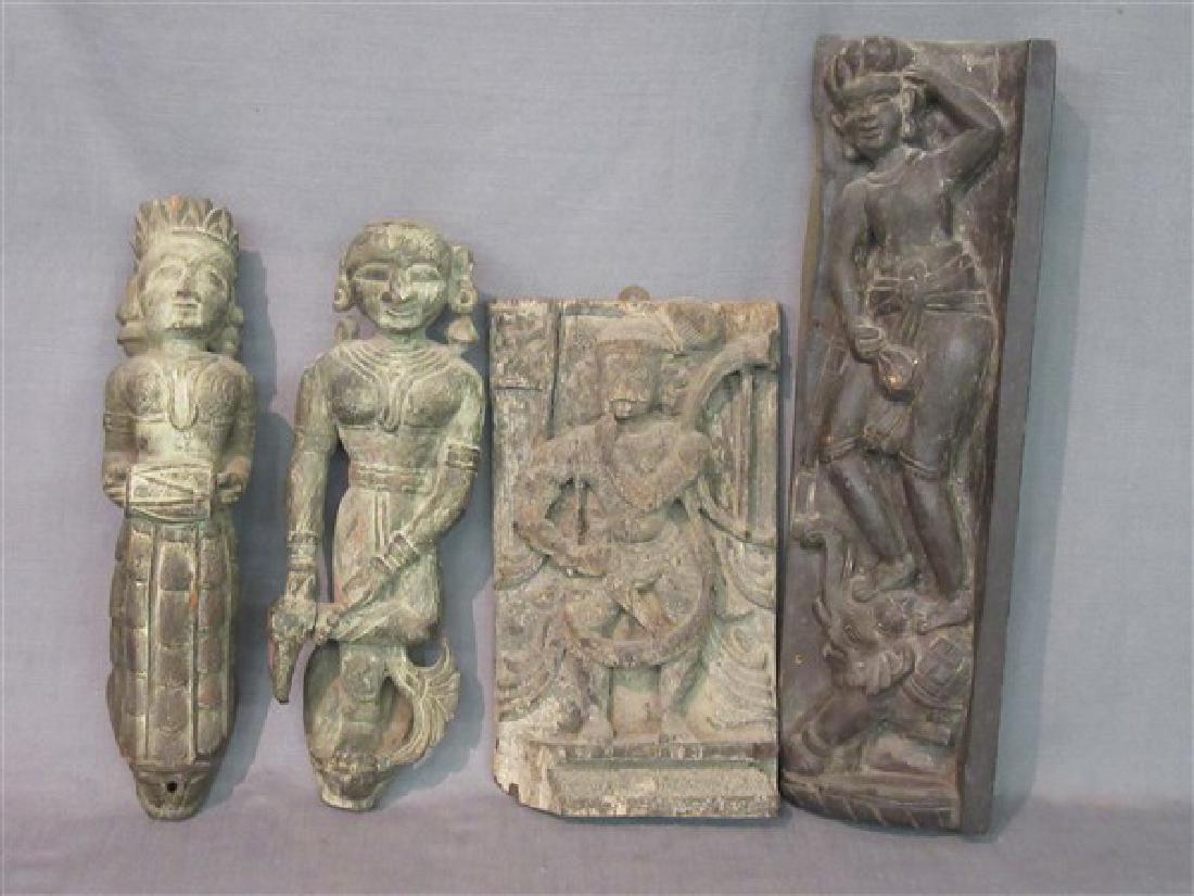 Four (4) Indian Carved Wood Architectural  Figures (1 of 4)