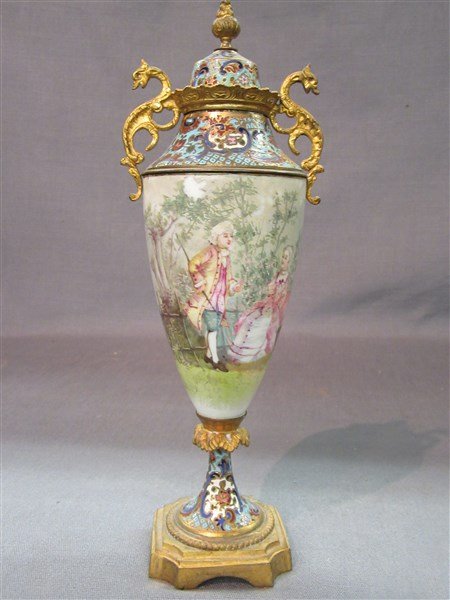 French Champleve Enameled Covered Urn (1 of 4)