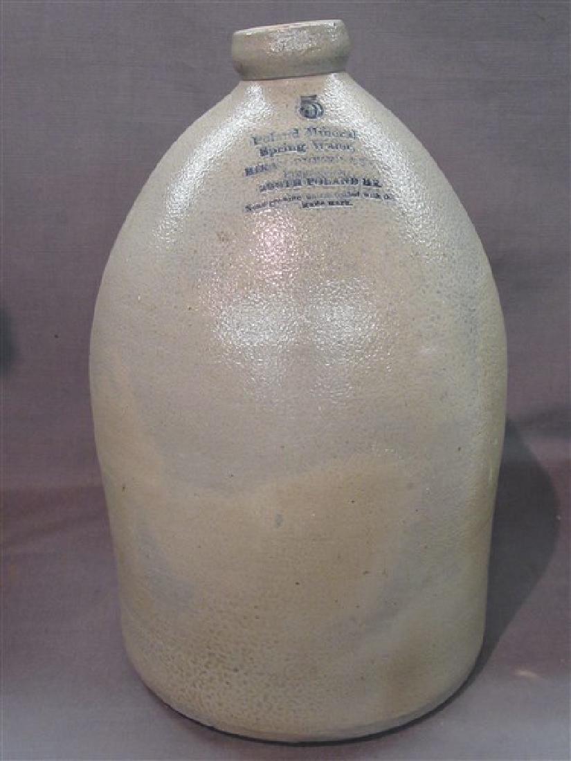 Poland Mineral Springs 4 Gal Stoneware Water Jug: Poland Mineral Springs H. Ricker & Sons South Poland, ME 4 Gal. size. Dimensions: 18" X 10"_x000D_