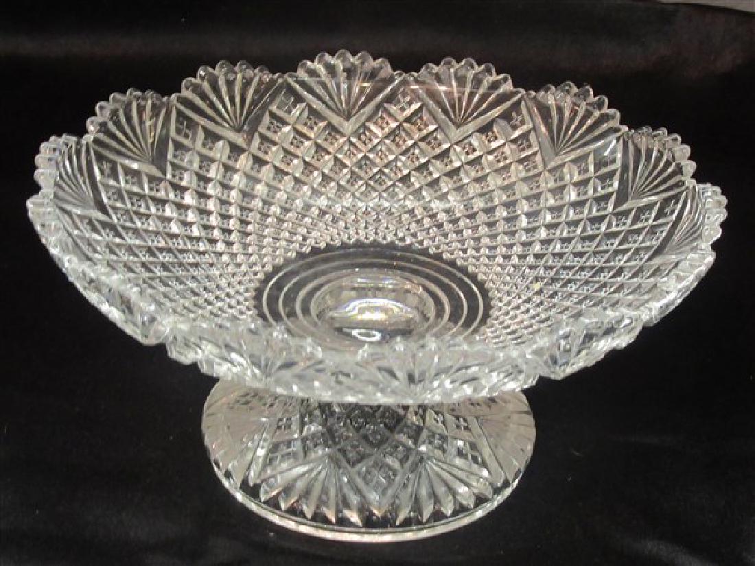 Val St. Lambert Glass Pedestal Bowl: A Val St. Lambert pattern glass pedestal bowl. Embossed signature Val. St. Lambert Depose. Dimensions: 5"h X 10"d_x000D_