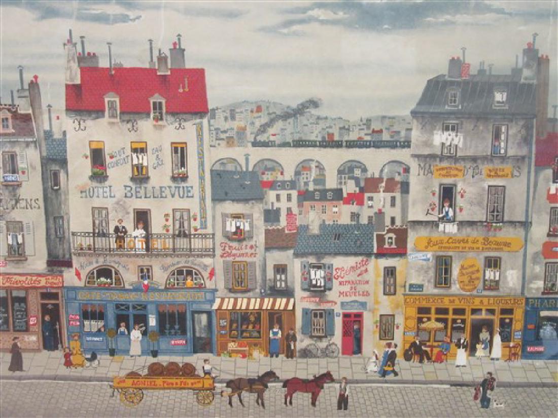 Michel Delacroix: Michel Delacroix pencil signed limited edition lithograph preview. Untitled: French street scene. Edition of 50 and this One (1) being number 34. Signed in pencil lower right. c.1990. Dimesions: 24" X