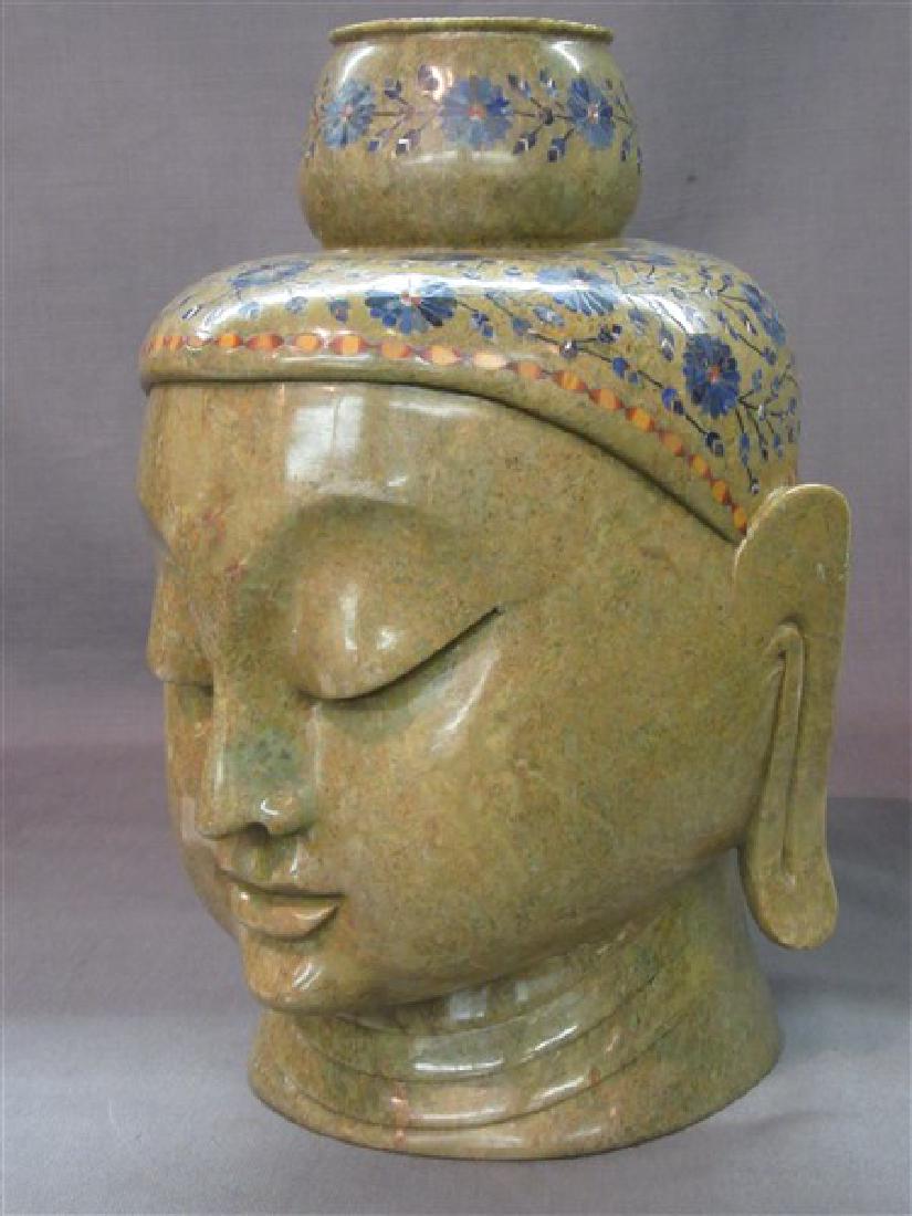 Indian Green Marble And Lapis Inlay  Buddha Head (1 of 3)