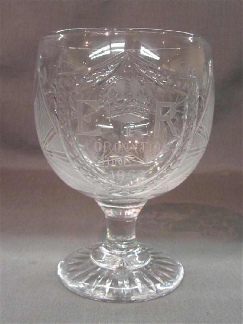1953 Queen Elizabeth Coronation Chalice: c.1953 Queen Elizabeth Coronation cut crystal chalice. Dimensions: 8 1/2" X 6"
