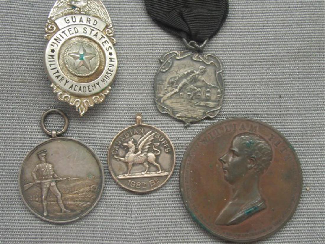 Five (5) Medals, Estate Found Grouping: Five (5) Medals and Badge Including Glenwood King And Country Manitoba service award 1914-1918, United States Military Academy Museum Guard badge, 1917 bowling medal, Bronze William Pitt medallion and