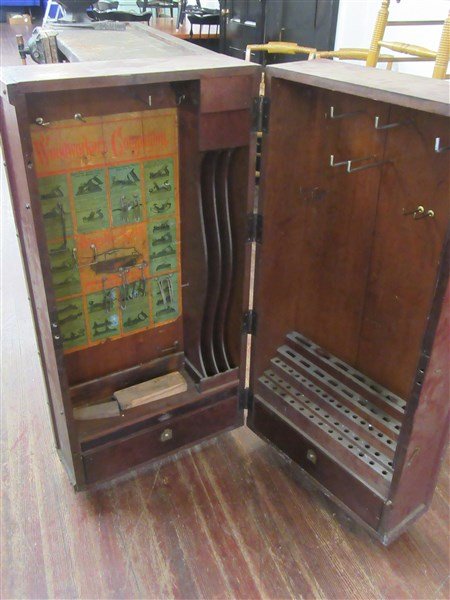 The Woodworker's Companion Stanley Tool Box: The Woodworker's Companion tool box by Stanley Tool Co. Early 20th century with excellent diagram of all wood planes available at time. Dimensions: 42" X 13" X 20" closed