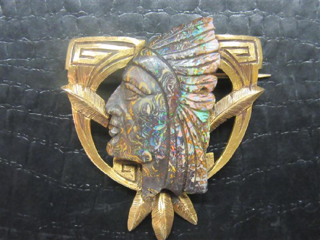14K Gold And Opal Indian Chief Broach (1 of 3)