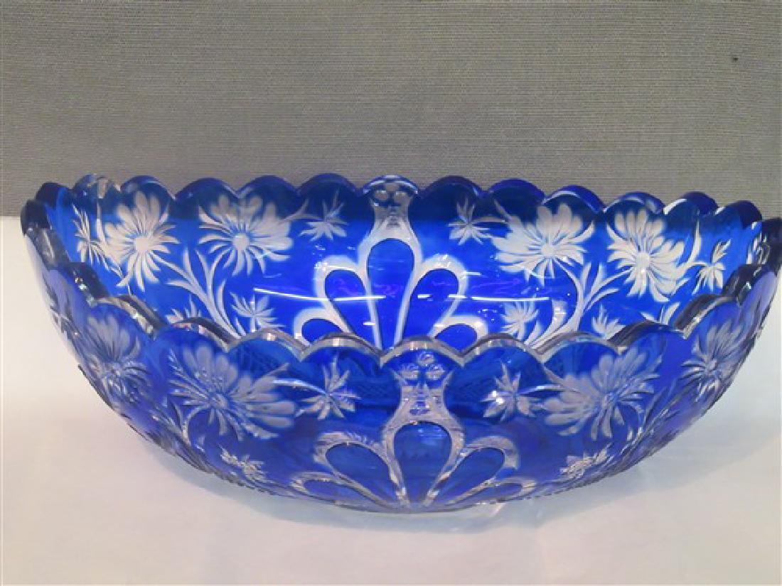 Bohemian Cut To Clear Cobalt Blue Glass Serving Bowl (1 of 7)