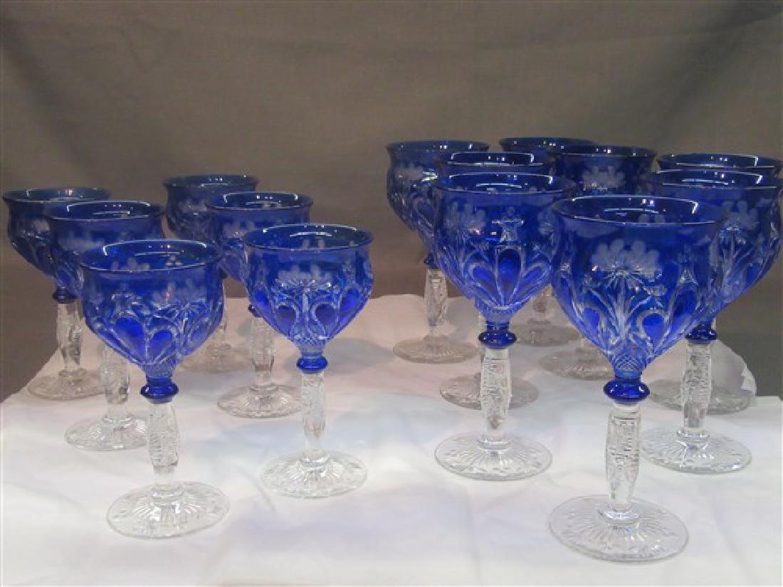 Bohemian Cobalt Blue Cut To Clear Goblets (1 of 8)