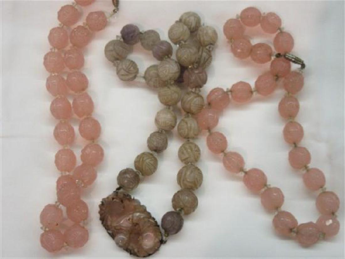 Three Chinese Carved Quartz & Jade Stone Necklaces (1 of 5)