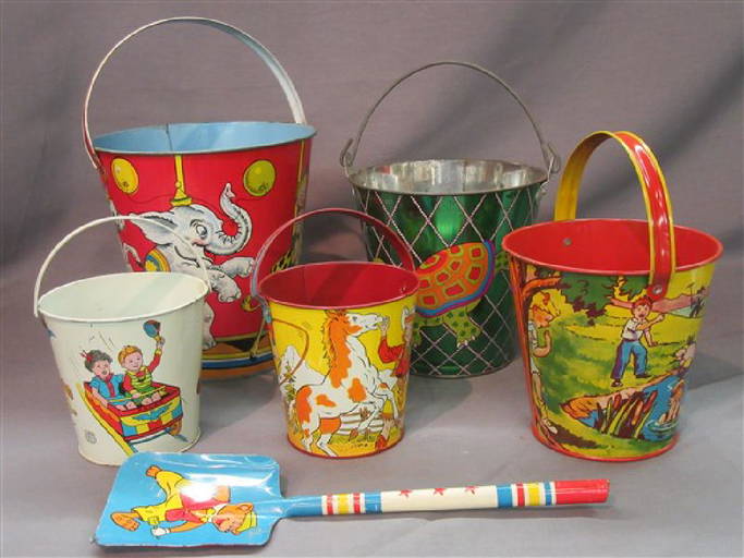 Five (5) Vintage Metal Sand Pails