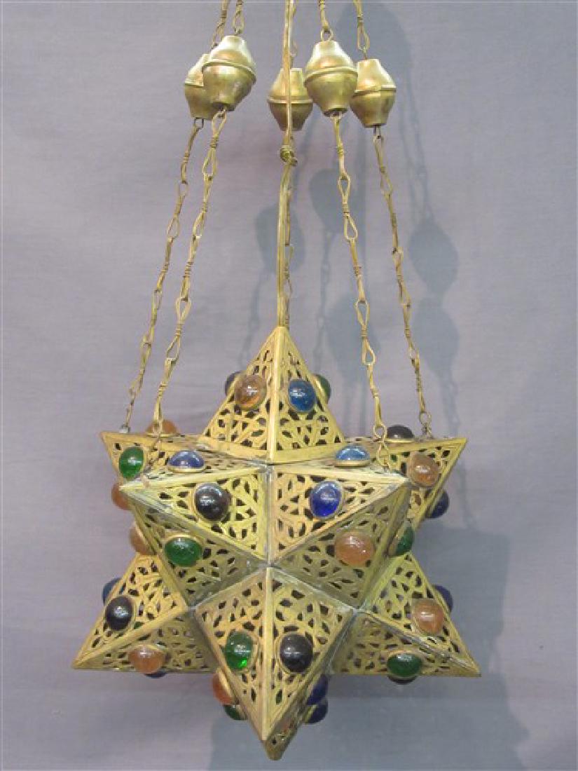 Persian  Brass Star Jeweled Hall Lamp (1 of 7)