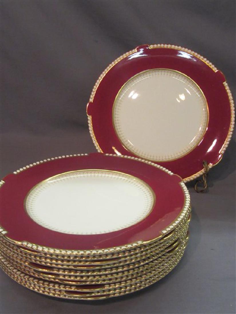 Fondeville English Burgundy And Gold Dinner Plates