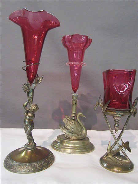 Three Cranberry Victorian Bud Vases (1 of 3)