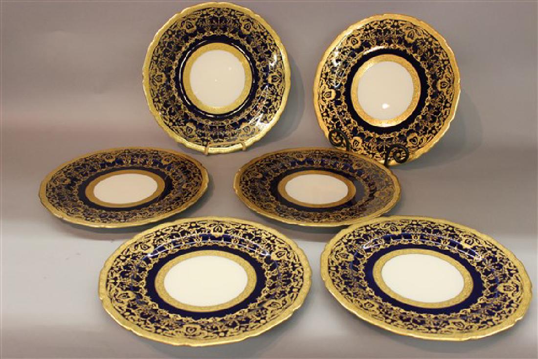 Wm. Guerin Co. Limoges Cobalt And Gold Dinner Plates: Fine Limoges, France china by Wm. Guerin & Co. for Dulin & Martin. Six (6) Quantity 11" diameter plates with cobalt blue and gold decoration.