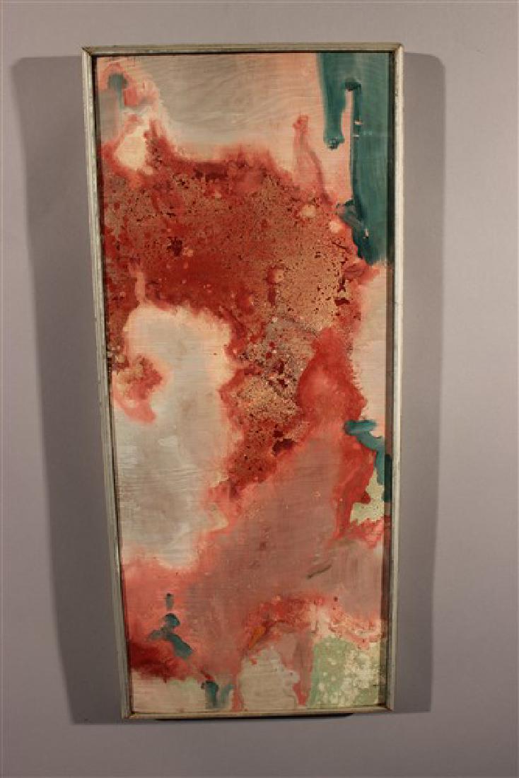 William H. Littlefield (Provincetown) 1958 Abstract: Artist: William H. Littlefield ( Provincetown, American, 1902-1969) Titled: Avert Ascent, Without Haste Without Rest Oil on wood Dimensions: 11 1/2" X 27 3/4" framed. Signed reverse Created: 2/10/58 E