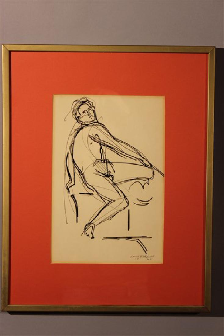 William H. Littlefield, Pen in Ink Nude Male Study: Artist: William H. Littlefield ( Provincetown, American, 1902-1969) Untitled: Male Nude Study Pen in ink Dimensions: 12 3/4" X 8 3/4" and 20" X 16" framed Signed lower right and dated 1929 Provenance: