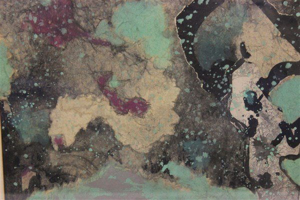 William H. Littlefield, Abstract "At The Edge": Artist: William H. Littlefield ( Provincetown, American, 1902-1969) Titled: At The EdgeOil on paper and collage Dimensions: 13 3/8" X 13 1/2"Signed reverseCreated: 5/15/51 to 9/14/58Provenance:Tuckaho