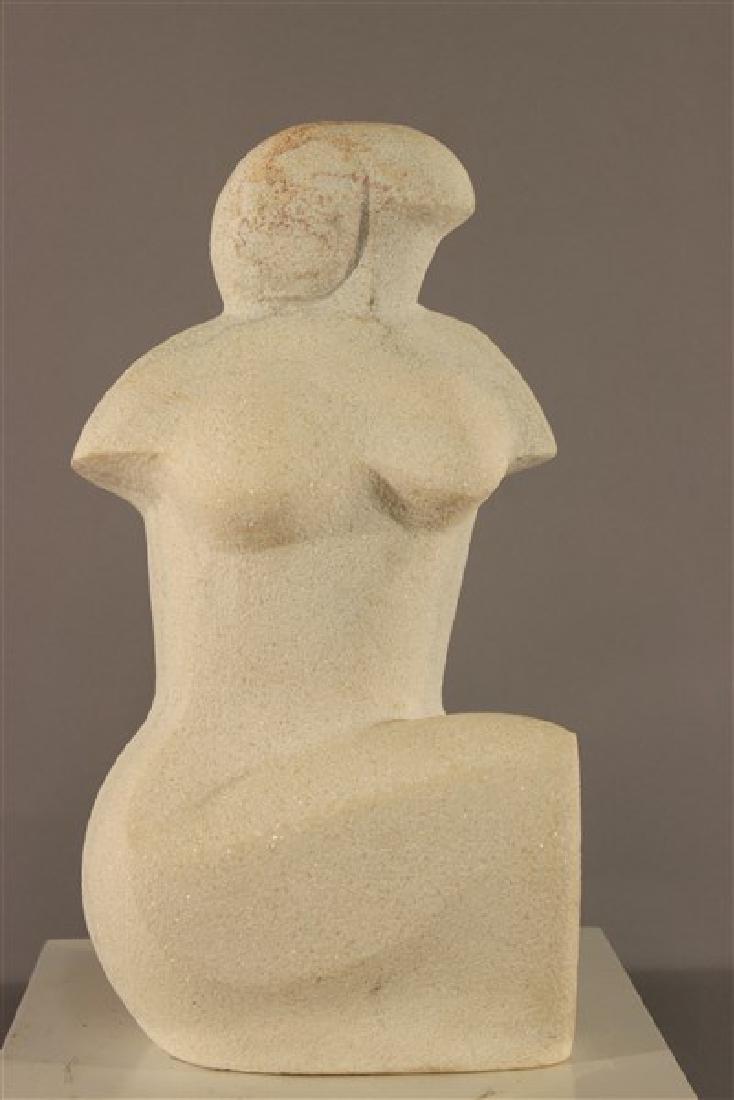 Lillian M. Tussey (Bulgarian/American d.2005): Lily M. Tussey (Bulgarian/American d.2005)) Titled: Untitled Material:Travertine Dimensions: 14" X 11" X 6 1/2" Provenance: Estate of Wassil Tussusov, New York, New York Husband of Lilly.