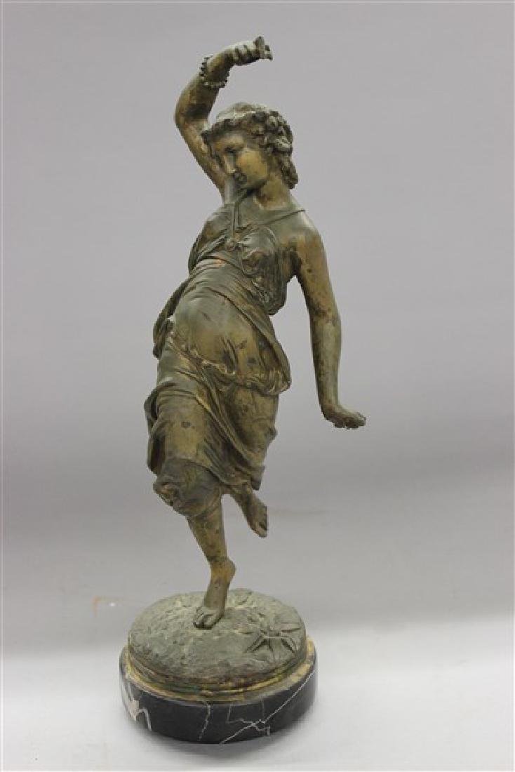 Paul Emile Machault Bronze Dancer: Artist: Paul Emile MachaultBronze dancerSigned at base.Dimensions: 13" X 4" Uneven patina, missing cymbals. later replaced marble base.