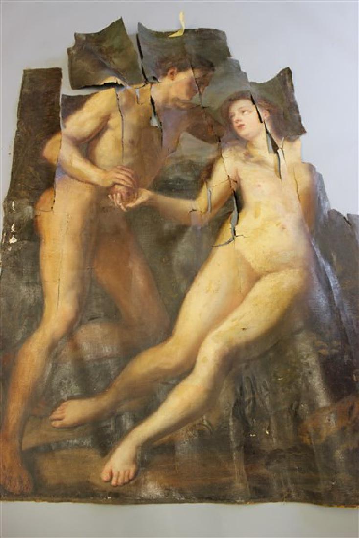 Italian School 17th/18th Century Adam And Eve: Italian school 17th/18th century. Untitled: Adam and Eve with Apple. Dimensions: 69" X 52" Provenance: Estate of John Bocchieri, Brooklyn, New York.