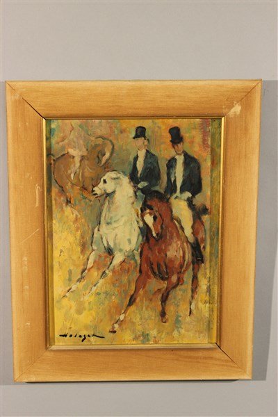 Dene De Holesch (Hungarian/ American 1910-1983): Denes De Holesch (HUNGARIAN/AMERICAN 1910-1983 Horses with Gentleman ridersOil on board. Dimensions: 15 1/2" X 11 1/2" and 20 1/2" X 17" framed
