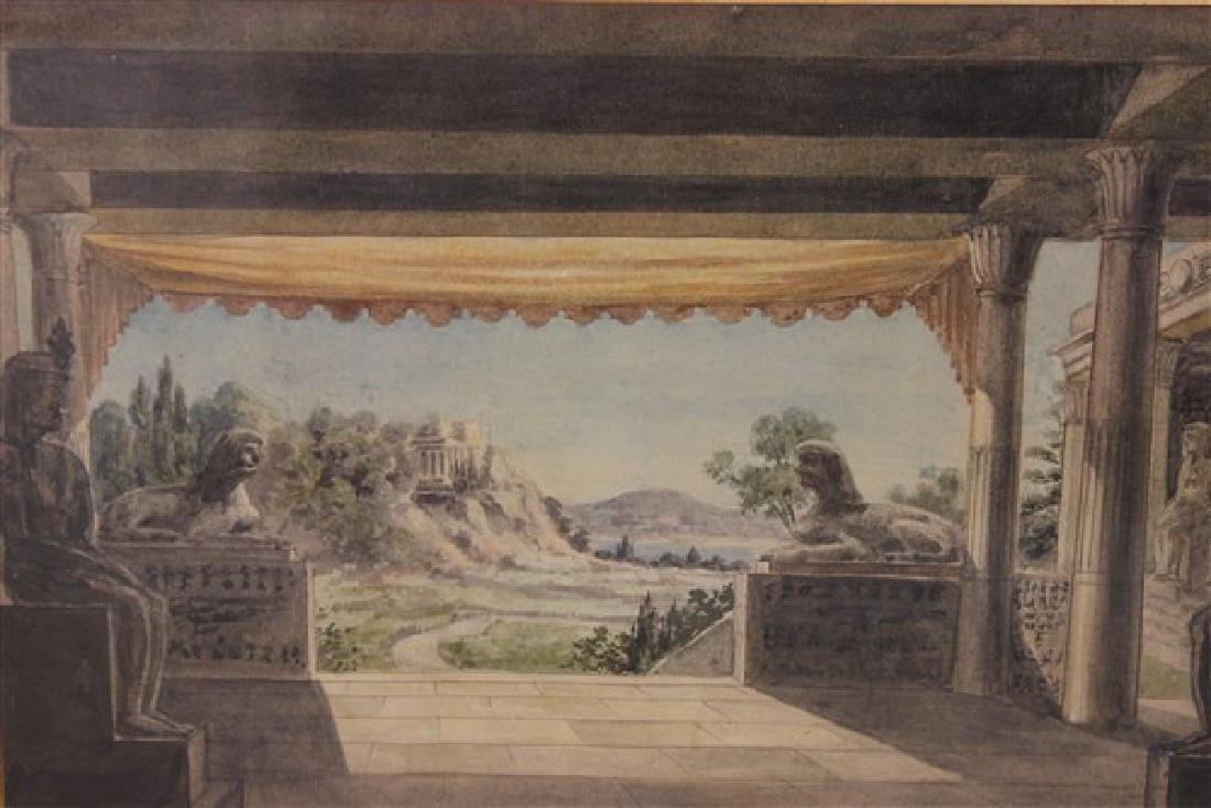 Otto Edward Gaertner (German/American 1845-1909): Otto Edward Gaertner (German/American 1845-1909) Titled: Egyptian Scene Watercolor on paper Label on reverse Dimensions: 38 1/2" X 14 1/2" and 47 1/2" X 24" framed Signed Otto Gaertner lower left Dime
