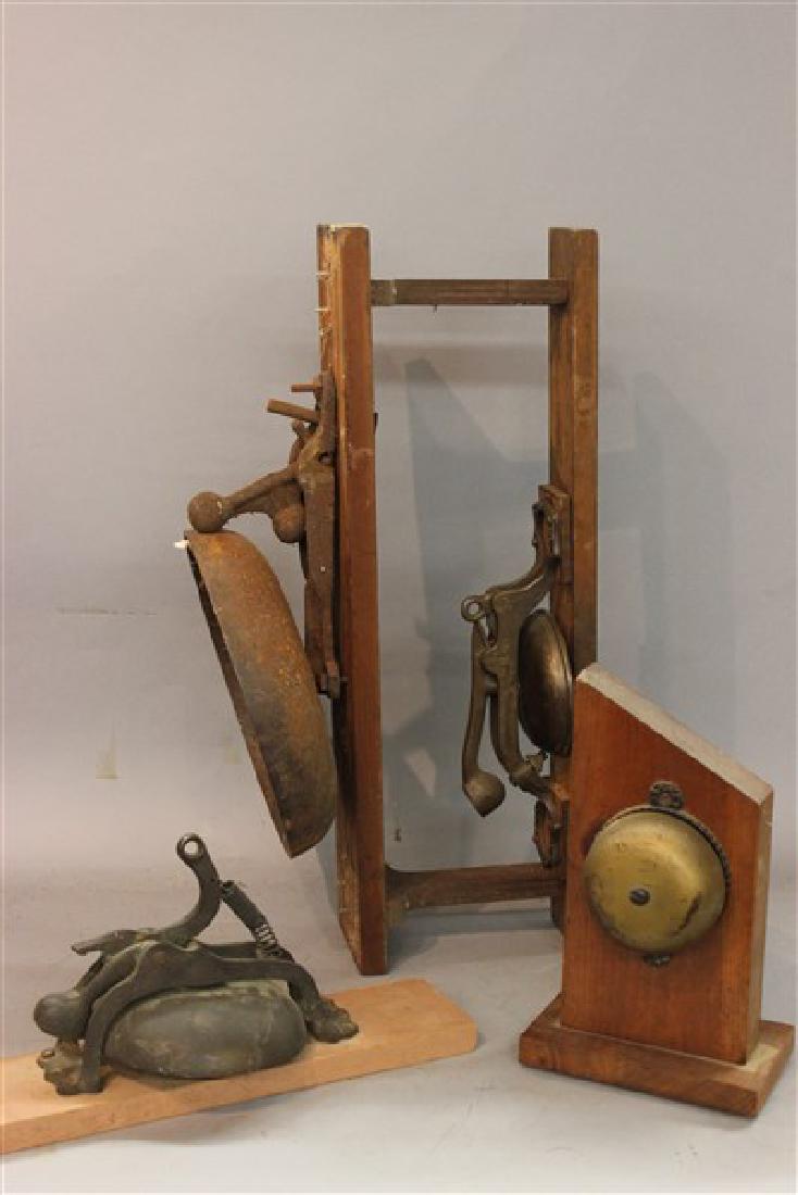 Four Victorian Door Alarm Bells: Four Victorian door alarm bells. Various sizes. All mounted for display. Largest display 22" X 12" (Shipping purposes) Provenance: From the collection of the late Mr. Paul Kramer, Chicago, IL