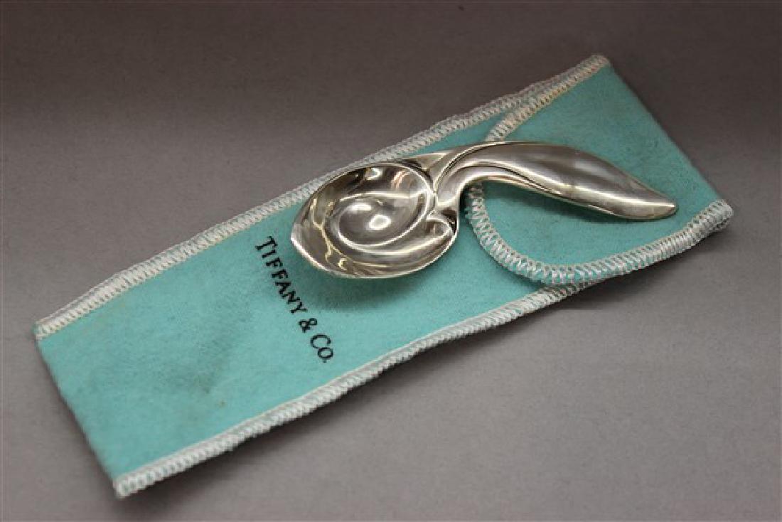Tiffany & Co. Sterling Silver Oyster Spoon: A Tiffany & Co. sterling silver oyster spoon with felt bag. Dimensions: 3 1/2" X 1 1/4"