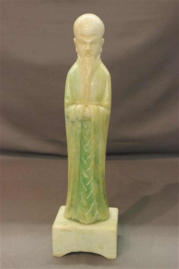Alabaster Chinese Scholar Figure: A green alabaster Chinese scholar figure. Dimensions: 14" X 3 1/2"