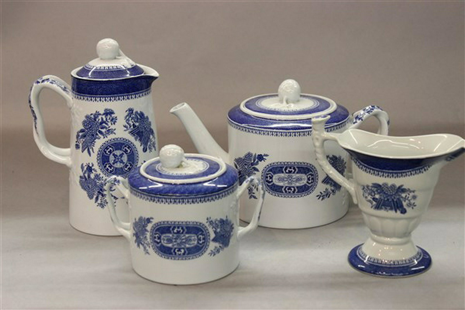Copeland Spode Spodes Fitzhugh China: Copeland Spode "Spodes Fitzhugh" porcelain tea and coffee service including Teapot 6" X 9 1/2" X 5" Coffee Pot 8" X 5" X 4" Sugar and Creamer 5" X 6" X 4 1/2"
