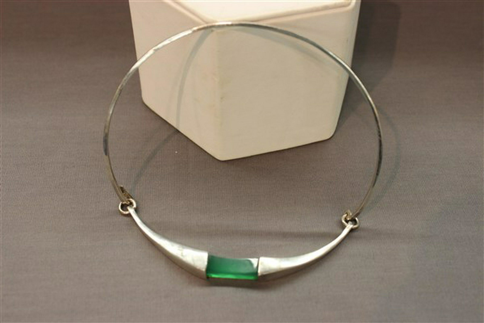 Modernist Sterling Silver Choker Necklace: Modernist sterling silver design choker necklace. Illegibly signed HK? Additionally marked with heart in crown and other undecipherable markings. Dimensions: 4 1/2" X 5" Total weight: .9 avg ounces