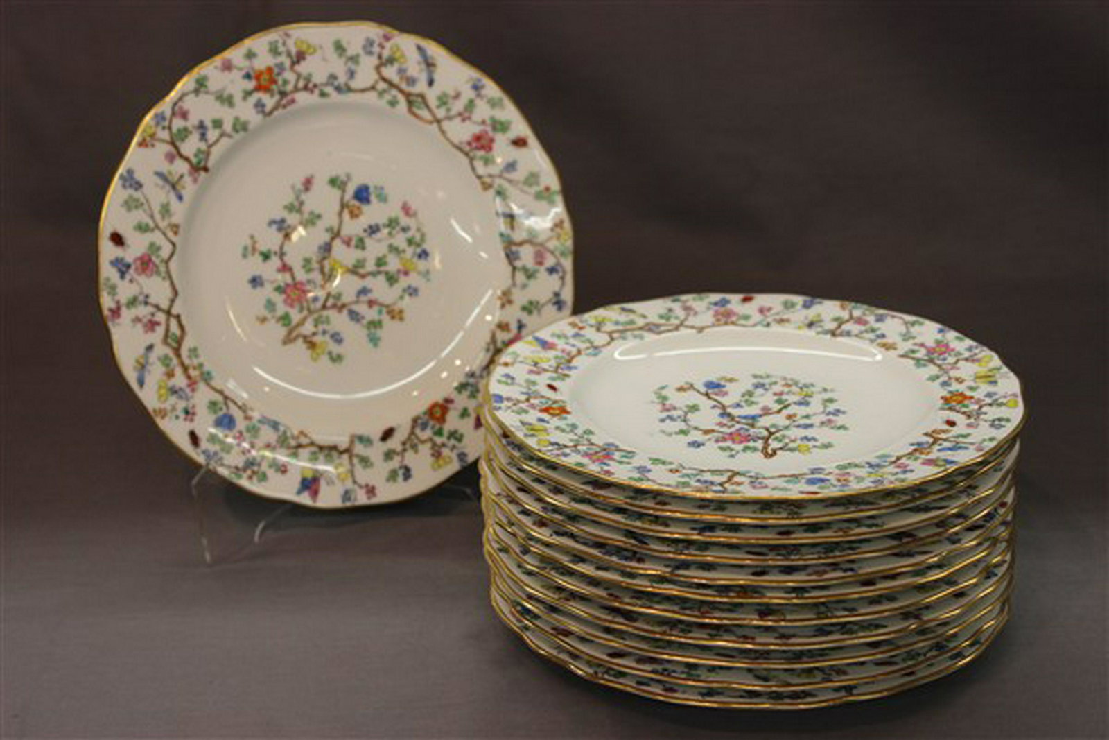 Copeland Spode Floral Luncheon Plates: Copeland Spode floral luncheon plates with insects and flowers. Dimensions:8 1/2" diameter