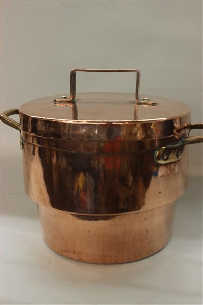 Antique Copper Stock Pot: An Antique copper stock pot. Dimensions: 12 1/2" X 14 1/2"