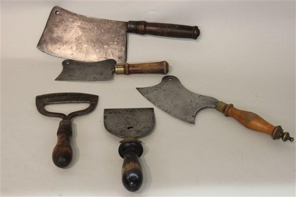 Five (5) Piece 19th c. Choppers, Cleavers And Ax Lot: A grouping of 19th century herb and meat choppers, cleavers and ax as seen in photograph preview.