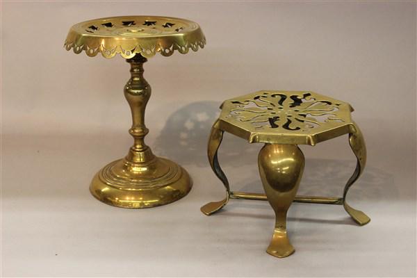 19th c. English Brass Fireplace Trivets: Two (2) 19th c. English brass hearth trivets.Dimensions: 10" X 8" and 6" X 8"