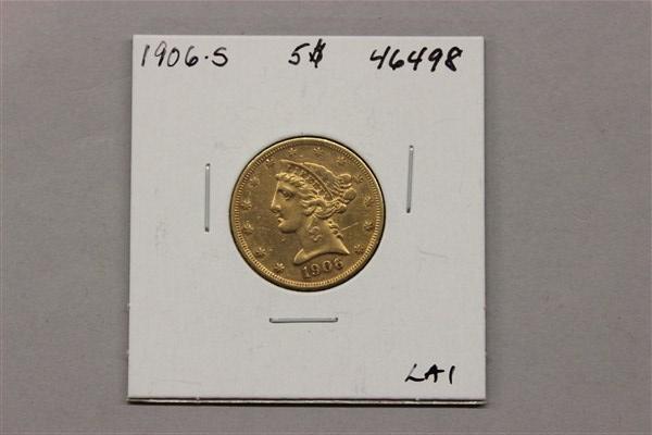 $5 Liberty Head Half Eagle Gold Coin 1906 S (1 of 2)