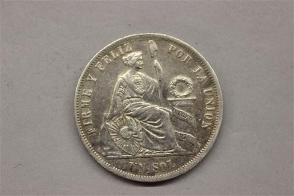1866 UN Sol Silver Coin, Lima Peru (1 of 2)