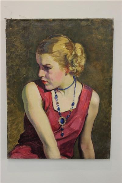 1920's Impressionist Oil Painting: Attributed to Harry Stoner (New York, Ohio b.1880) Untitled: Lady in Red Dress Oil on canvas c.1920's Unsigned Provenance: Collection of works found stored away since the 1960's. A special grouping of