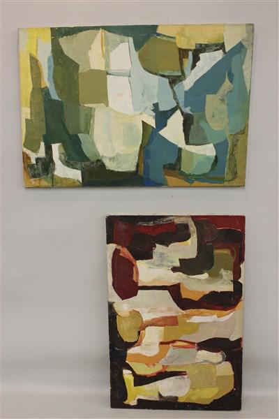 Two (2) Abstract Oils, Renee Darvin: Two (2) abstract oil paintings signed by Renee Darvin. Dimensions: 26" X 38 1/2"