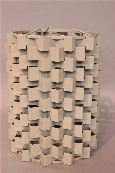 Vintage Mid Century Metal Lamp Shade: A vintage Mid Century Modern metal lamp shade. Unknown maker. Dimensions: 11" X 8"