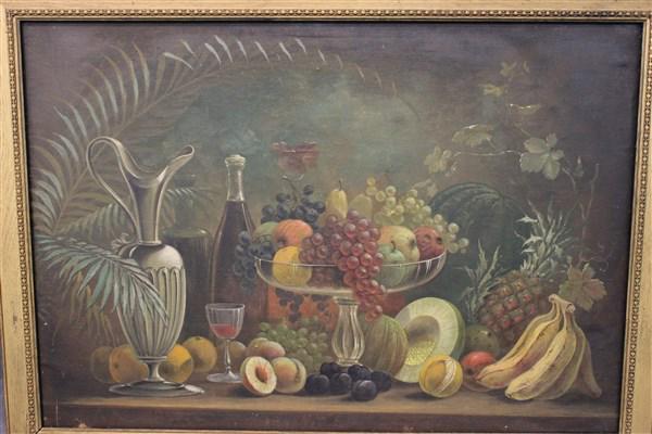Otto Edward Gaertner (German/American 1845-1909): Otto Edward Gaertner (German/American 1845-1909) Still life painting Oil on canvas Stamped reverse Otto Gaetner 1909 Dimensions: 23 1/2" X 33 1/2" and 27 1/2" X 37 1/2" framed Signed Otto Gaetner lowe