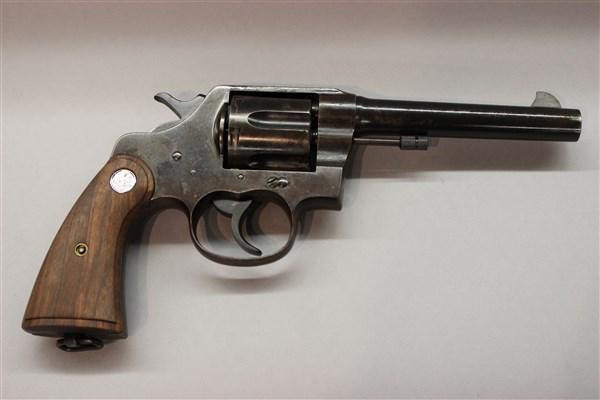 Colt M1917 Revolver .45 Caliber: Colt M1917 revolver .45 Caliber. WWI or WWII eras. Serial no. 19957 Dimensions: 10 1/2" X 5 1/2" NYS Pistol permit required to posess this gun. FFL delay will handle in and out of state transfers.