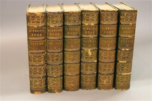Gibbon's History Of The Roman Empire Leather Bound Set: Gibbon, Edward. The History Of The Decline And Fall Of The Roman Empire. Volumes I, II, III, IV,V, VI. With Notes by Dean Milman, M. Guizot, And Dr. William Smith. Stated In Six Volumes. New York And 