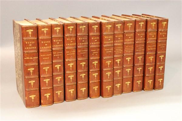 J.M. Barrie Fine Leather Bound Author's Edition: Works Of J.M. Barrie Fine tanned leather and marbled board covers. 12 Volumes including Peter And Wendy, When a Man Is Single, The Little Minister I, II, Tommy And Orizel , The Little White Bird, Sent