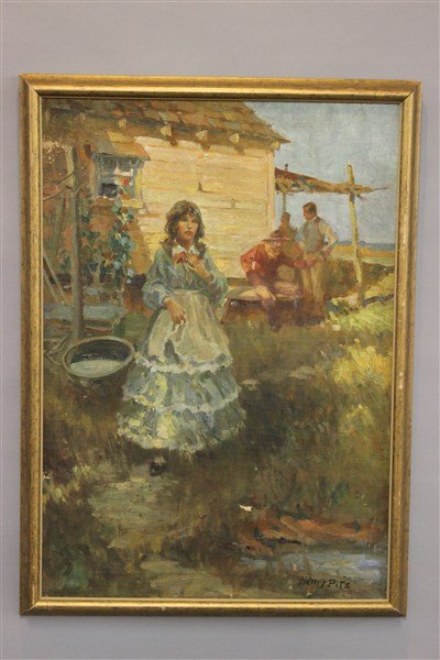 Henry Clarence Pitz (American,1895-1976) Oil: Henry Clarence Pitz (American,1895-1976) Oil on canvas "It seemed very long to Rose before the afternoon wore away and darkness came." Illustration for the cover and page 39 of "A Prairie Rose" by Ber