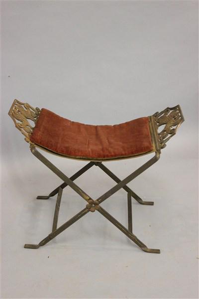 English Iron And Brass Lion Bench: An English early 20th century iron and brass bench. Dimensions: 19" X 23 1/2" X 14"