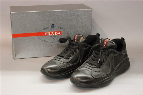 Prada Mens Calzature Uomo Nappa Sport Sneakers: Prada Mens Calzature Uomo Black Nappa Sport Sneakers. Worn once or twice. Original box and felt bags. Size US 10.5 Made in Italy.
