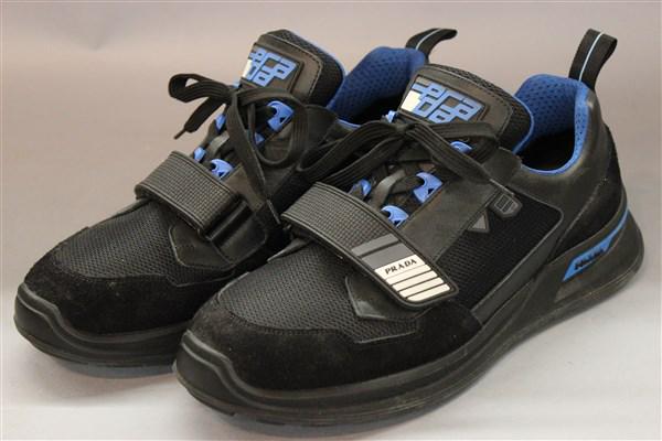 Prada Mens Sneaker Size 10.5: Prada mens black sport sneakers with royal blue accent. Made in ItalySize US 10.5Very light use.