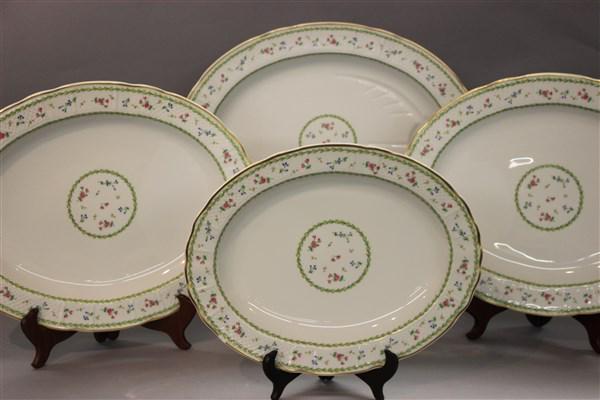 Bernardaud Limoges "Artois Vert" Porcelain Platters: Bernardaud Limoges "Artois Vert" porcelain serving platters. Four total including Large Meat Platter 14" X 17 1/2" excellent, Two (2) (2) 12" X 14" platters excellent and One (1) (1) 10 3/8" X 13" sma
