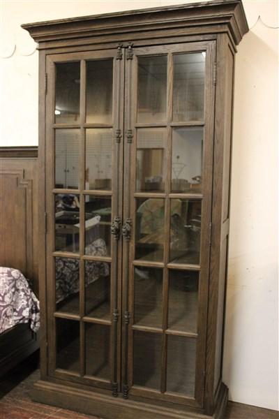 French Casement Two Door Glass Front Bookcase: French Casement Two (2) door glass oak bookcase.Contemporary high end quality construction probably Restoration Hardware.